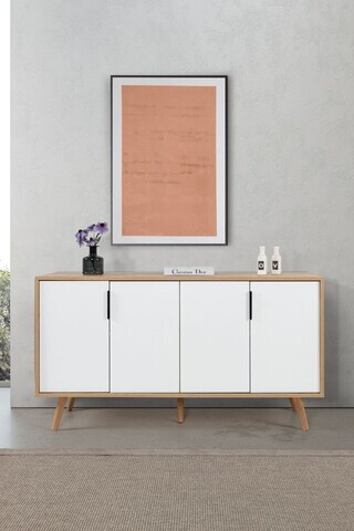 Consola, Hanah Home, Sırma 4515, 150x82x44 cm, PAL, Stejar Safir / Alb