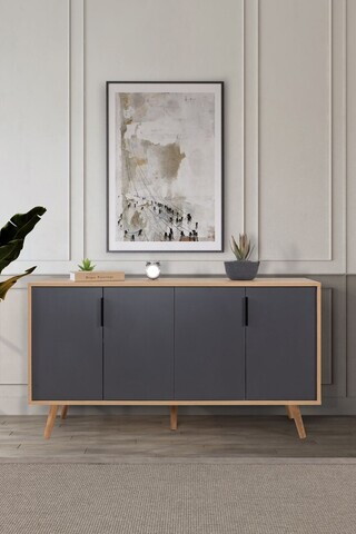 Consola, Hanah Home, Sırma 4516, 150x82x44 cm, PAL, Stejar safir / Antracit