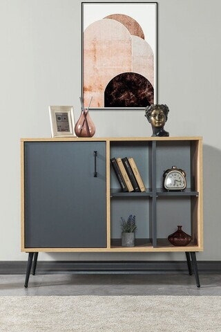 Consola, Hanah Home, Şile 4109, 100x83x44 cm, PAL, Stejar safir / Antracit