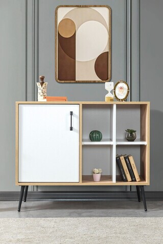 Consola, Hanah Home, Şile 4111, 100x83x44 cm, PAL, Stejar Safir / Alb