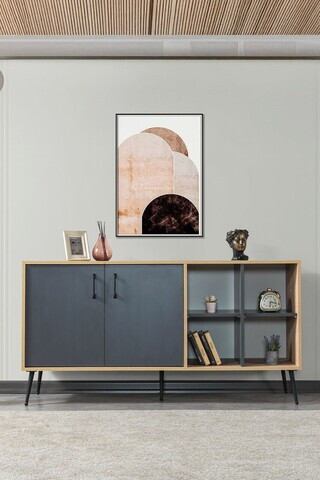 Consola, Hanah Home, Şile 4609, 160x83x44 cm, PAL, Stejar safir / Antracit