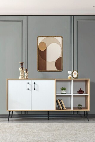 Consola, Hanah Home, Şile 4611, 160x83x44 cm, PAL, Stejar Safir / Alb