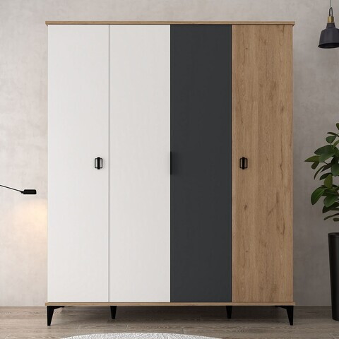 Dulap pentru haine, Hanah Home, Neva 6402, 164x200x52 cm, PAL, Stejar / Alb / Antracit