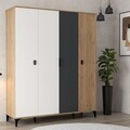 Dulap pentru haine, Hanah Home, Neva 6402, 164x200x52 cm, PAL, Stejar / Alb / Antracit