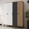 Dulap pentru haine, Hanah Home, Neva 6402, 164x200x52 cm, PAL, Stejar / Alb / Antracit