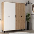 Dulap pentru haine, Hanah Home, Neva 6403, 164x200x52 cm, PAL, Stejar Safir / Alb