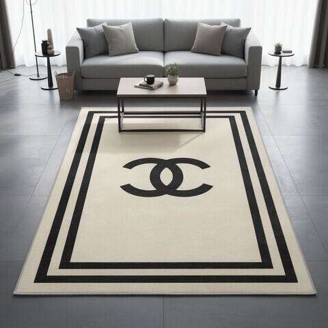 Covor, Hmnt754, 60x100 cm, Poliester, Bej/Negru