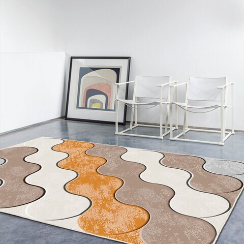 Covor, Wookece294, 160x230 cm, Poliester, Portocaliu / Gri / Maro