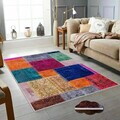 Covor, Hmfesto72 Kece, 160x230 cm, Bumbac, Roz / Portocaliu / Verde / Crem / Albastru marin