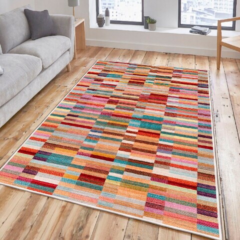 Covor, Woosonıl028, 160x230 cm, Bumbac, Roz / Albastru / Cămilă / Galben / Maro