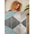 Covor, Woosonıl047, 80x150 cm, Bumbac, Albastru / Gri / Negru