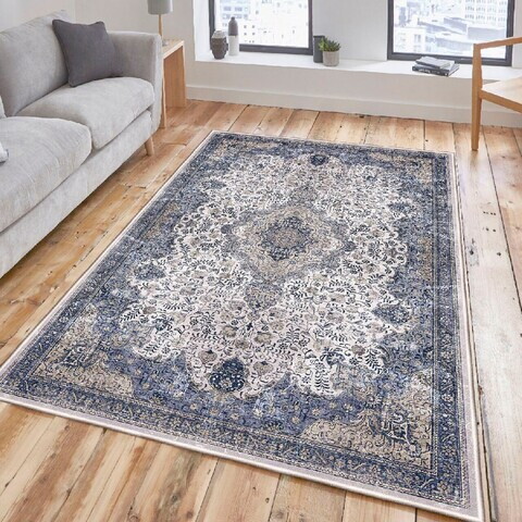 Covor, Woosonıl066, 80x150 cm, Bumbac, Crem / Gri / Bej