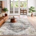 Covor, Woosonıl083, 160x230 cm, Bumbac, Crem / Gri / Roșu Claret