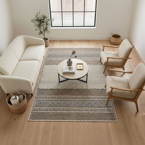 Covor, Woosonıl133, 60x100 cm, Bumbac, Bej / Maro / Negru