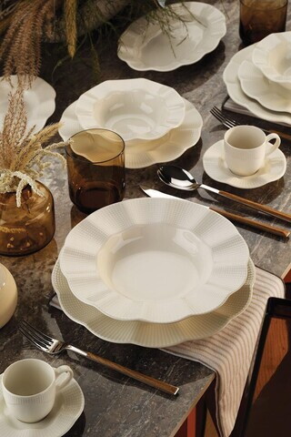Serviciu de masa, Hermia, 710KTP9735, Portelan, Farfurie: 22 cm (6 bucăți), Alb