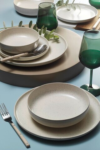 Serviciu de masa, Hermia, 719KTP9784, Portelan, Farfurie adâncă: 21 cm (2 bucăți), Crem
