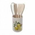 Suport cu ustensile 5 piese, Lemons, Versa, 10 x 23 cm, lemn/ceramica, multicolor