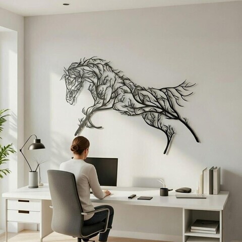 Decoratiune de perete, 5570, Metal, Dimensiune: 75 x 40 cm, Negru