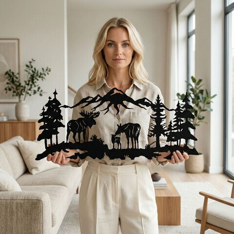 Decoratiune de perete, 5259, Metal, 100 x 44 cm, Negru