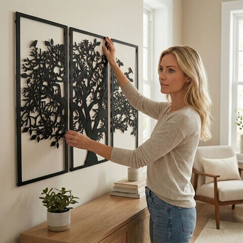 Decoratiune de perete, 5121, Metal, Dimensiune: 150 x 100 cm, Negru