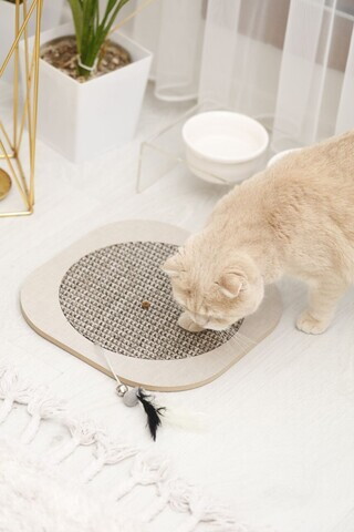 Covoraș de zgâriat pentru pisici, Paws & Whiskers, Yuvarlak, MDF, Gri