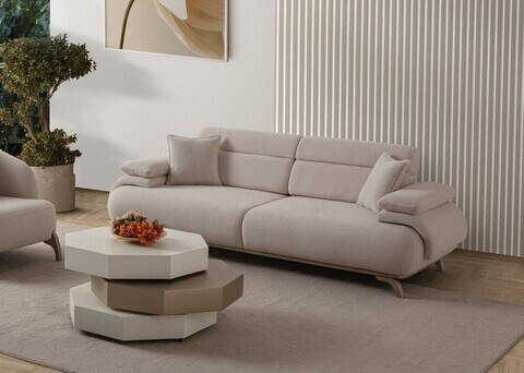 Canapea 3 locuri, Atelier del Sofa, 752EST1135, Lemn de carpen/PAL melaminat, Bej