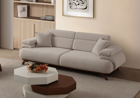 Canapea 3 locuri, Atelier del Sofa, 752EST1145, Lemn de carpen/PAL melaminat, Bej