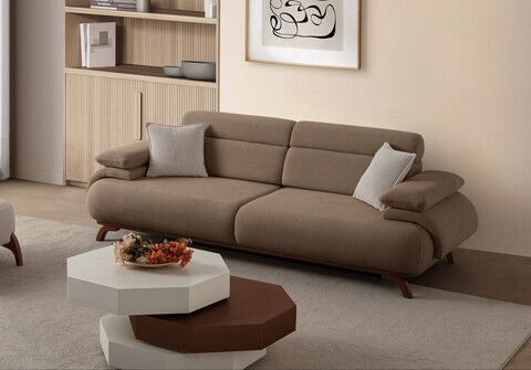 Canapea 3 locuri, Atelier del Sofa, 752EST1149, Lemn de carpen/PAL melaminat, Latte