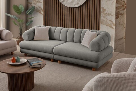 Canapea 3 locuri, Atelier del Sofa, 752EST1157, Lemn de carpen/PAL melaminat, Gri