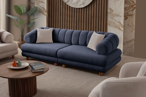 Canapea 3 locuri, Atelier del Sofa, 752EST1161, Lemn de carpen/PAL melaminat, Albastru navy