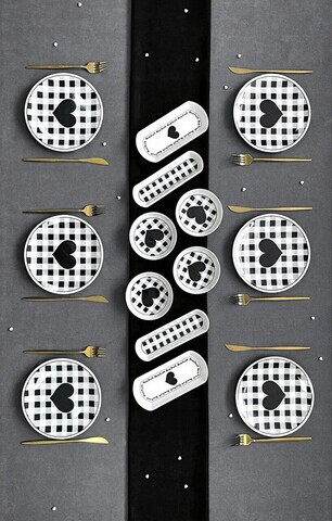 Set de mic dejun, Hermia, 759NRE1138, Ceramica, Platou: 20 x 9 x 3 cm (2 bucăți), Alb/Negru