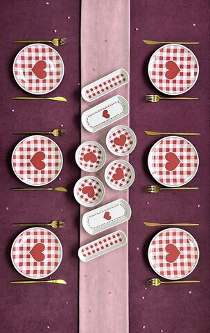 Set de mic dejun, Hermia, 759NRE1140, Ceramica, Platou: 20 x 9 x 3 cm (2 bucăți), Roz/Alb