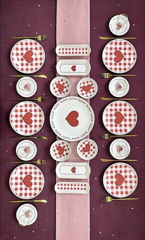 Set de mic dejun, Hermia, 759NRE1141, Ceramica, Farfurie de servire: 20 x 20 cm (6 bucăți), Roz/Alb