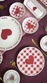 Set de mic dejun, Hermia, 759NRE1141, Ceramica, Farfurie de servire: 20 x 20 cm (6 bucăți), Roz/Alb