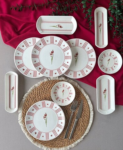 Set de mic dejun, Hermia, 759NRE1145, Ceramica, Platou: 20 x 9 x 3 cm (2 bucăți), Roz/Alb