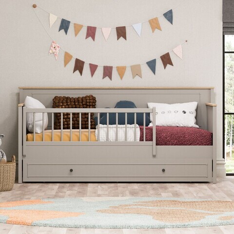 Margine de siguranta pentru pat, Hanah Home, Sento, 138.5x56.7x5 cm, MDF, Gri / Stejar