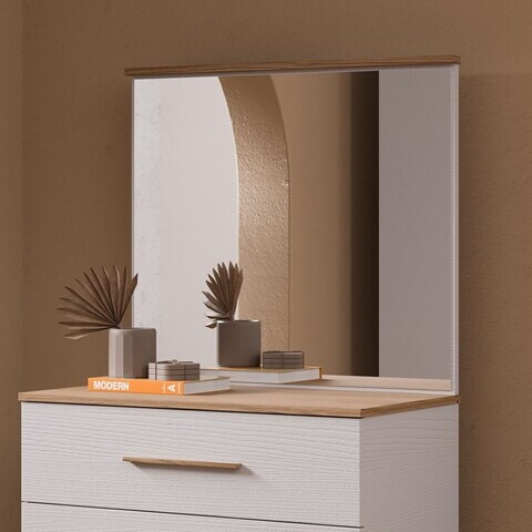 Oglindă decorativă din PAL, Hanah Home, Etto, 90x77.6x4.1 cm, PAL MELAMINAT, Lemn / Stejar alb