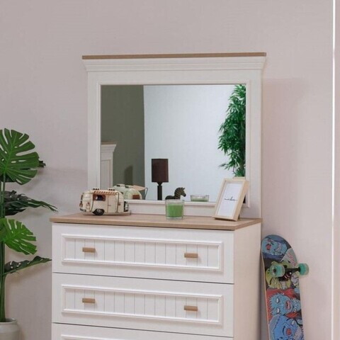 Oglindă decorativă din PAL, Hanah Home, Monte, 94.4x79.1x4.1 cm, PAL MELAMINAT, Crem / Stejar