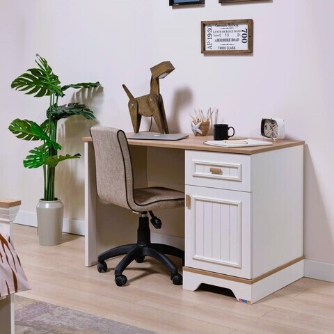 Birou, Hanah Home, Monte, 115x77.3x60 cm, PAL MELAMINAT, Crem / Stejar