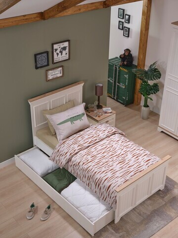 Pat extensibil, Hanah Home, Monte Toddler, 94.6x24.5x199 cm, PAL MELAMINAT, Crem / Stejar