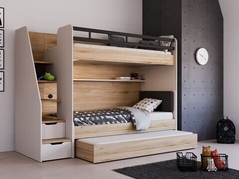 Pat extensibil, Hanah Home, New Options, 94.6x24.5x199 cm, PAL MELAMINAT, Crem / Stejar