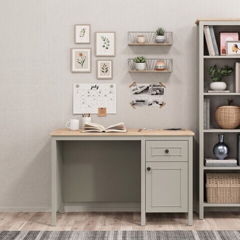 Birou, Hanah Home, Sento, 120x77.3x65 cm, PAL MELAMINAT, Gri / Stejar