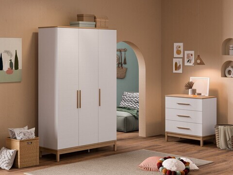 Dulap pentru haine, Hanah Home, Etto, 136x219.8x52.3 cm, PAL MELAMINAT, Lemn / Stejar alb