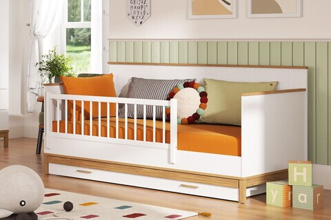 Pat de zi extensibil, Hanah Home, Etto, 208.9x100.5x96.3 cm, PAL MELAMINAT, Lemn / Stejar alb