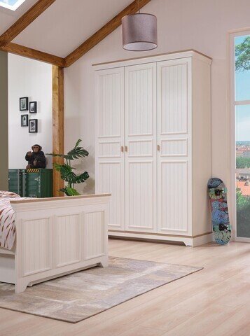 Dulap pentru haine, Hanah Home, Monte, 139.6x220x54.3 cm, PAL MELAMINAT, Crem / Stejar