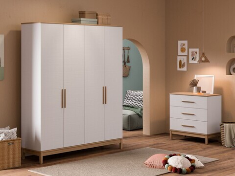 Dulap pentru haine, Hanah Home, Etto, 181.1x219.85x52.3 cm, PAL MELAMINAT, Lemn / Stejar alb