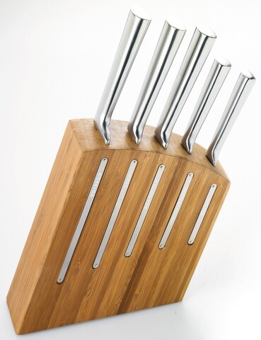 Set 5 cutite + suport din lemn Jean Dubost, inox/lemn