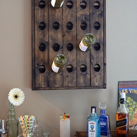 Raft pentru sticle de vin, Hanah Home, Raf340, 49x70x9 cm, Lemn masiv, Lemn