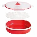 Recipient pentru gatit la aburi in cuptorul cu microunde, Snips Steamer, 2 L, polipropilena, rosu