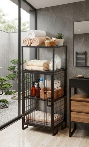 Dulap multifunctional, Hanah Home, Vorn, 41.5x96x33 cm, CONSTRUCȚII METALICE, Negru